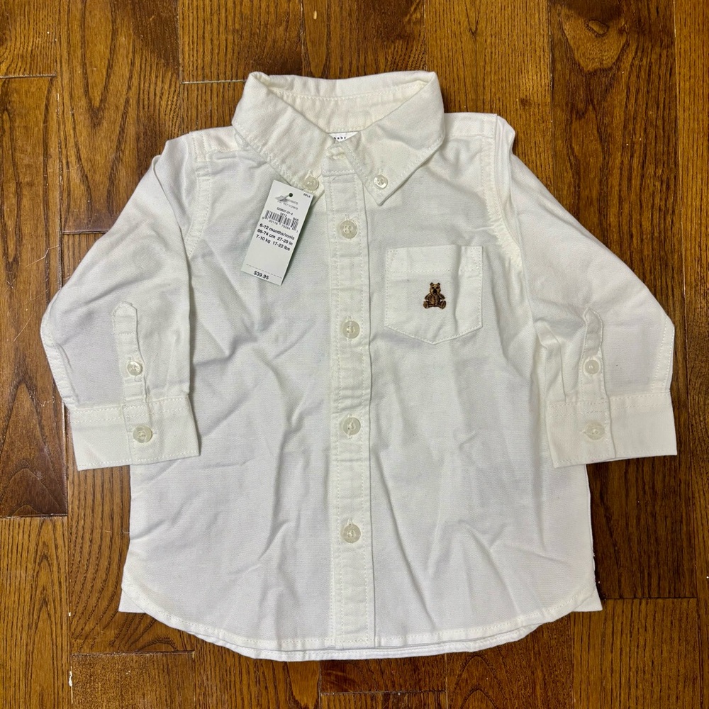 GAP White Kids Button Down Shirt with Bear Embroidery
